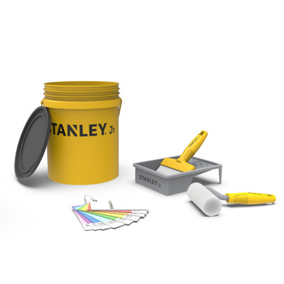 Ensemble de peinture 5 pièces Stanley Jr Kids, pinceaux amusants avec tablier de peinture et carte de couleur, et un pot de peinture réaliste. Jeu créatif d'imagination et de découverte artistique