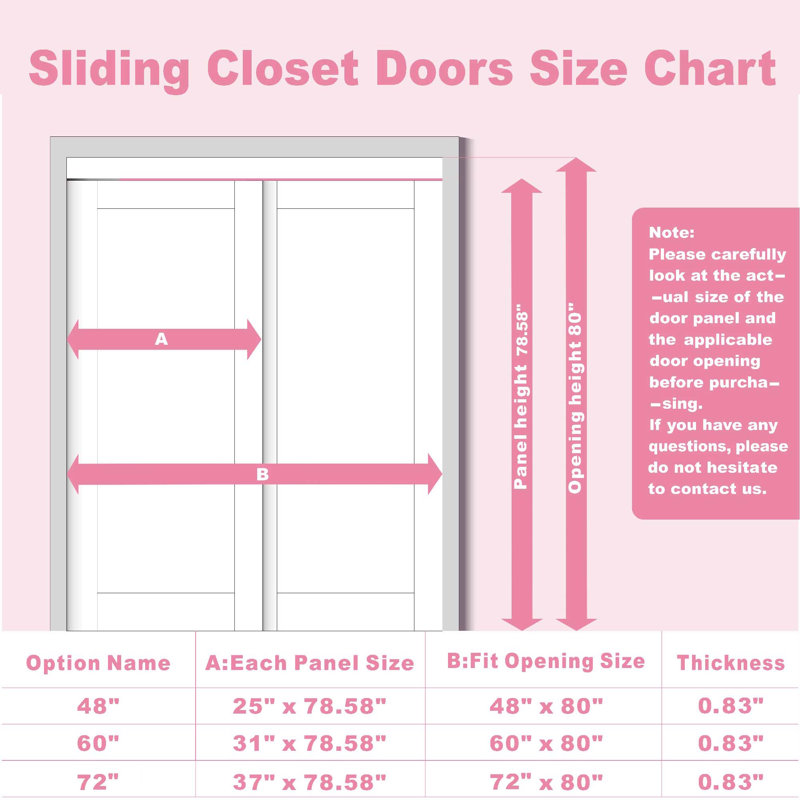 80" 3-Lite Frosted Closet Sliding Doors With Hardware Kit & Handles, 72" x 80"
