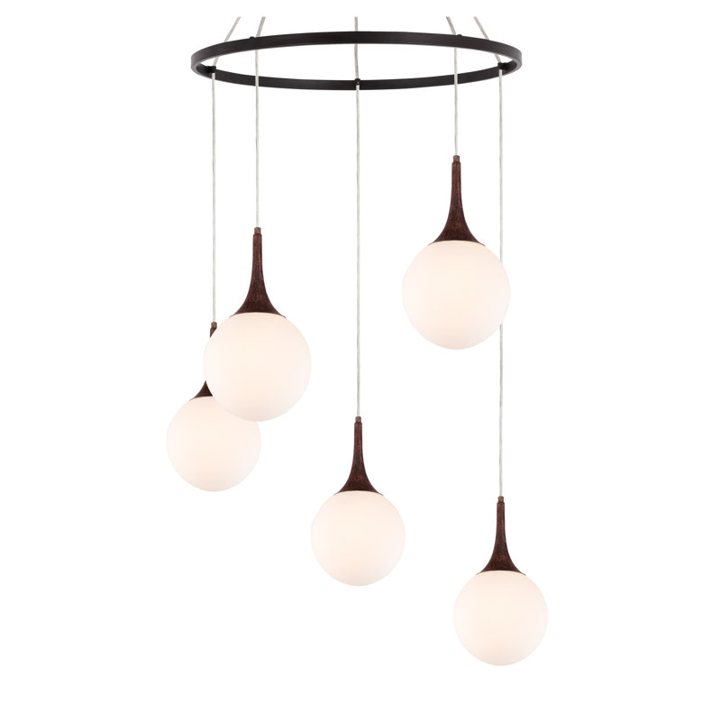 Luminaire suspendu en grappe 5 lumières Ovellette, Noyer / Bronze
