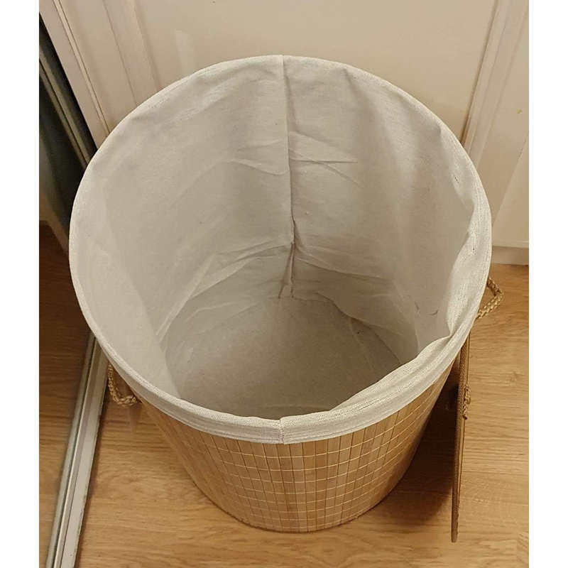 MantraRaj Bamboo Laundry Basket with Handle Round Collapsible Laundry Basket With Lid & Cloth Liner