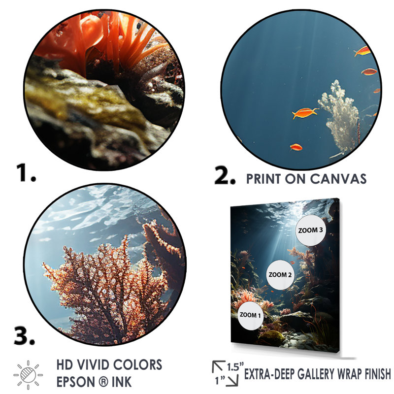 Underwater Elegance Pink Coastal Coral Beauty, reproduction d'art sur toile, H 40 po x l 30 po, Cadre flottant doré