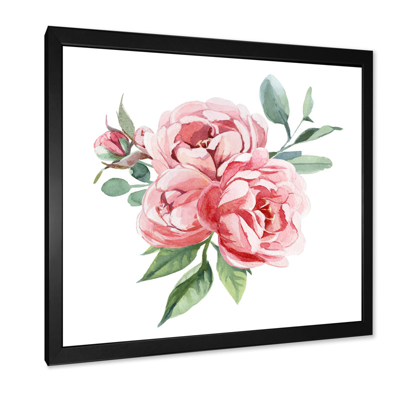 Fleurs rose clair II - activé, Impression noire sur toile encadrée, H 16 po x l 16 po x P 1 po