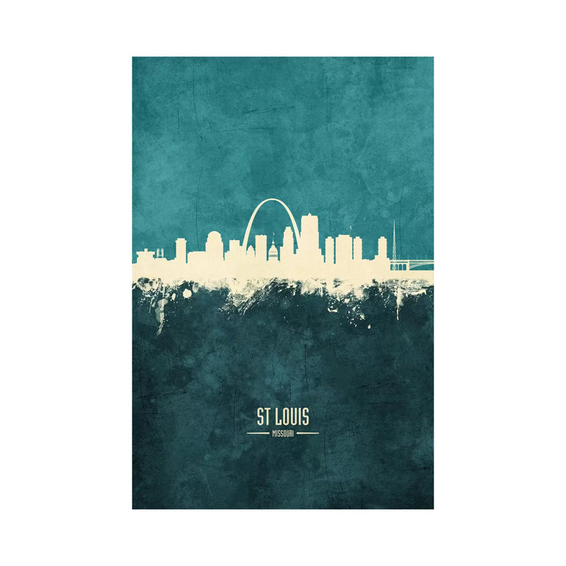 «St Louis Missouri Skyline» par Michael Tompsett - peinture sur toile tendue, H 60 po x l 40po x P 1,5 po
