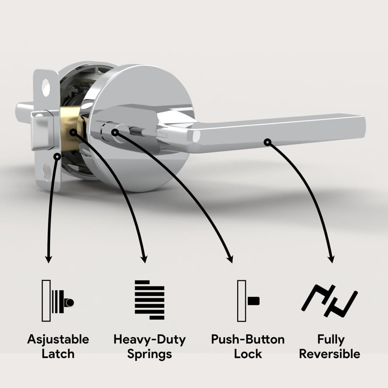 Mega Handles RALPH Privacy Reversible Interior Door Lever with Round Rosette for Bedrooms, Bathroom & Hallway | Modern Stainless Door Locks
