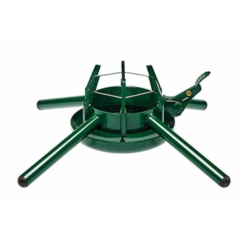 KRINNER Christmas Tree Genie Steel - Green Tree Stand - Original Single Cable Operation, Holds up to 15 ft Live Trees - Foot Pedal Setup & Water Reservoir - 4 Stabilizing Feet, German Made