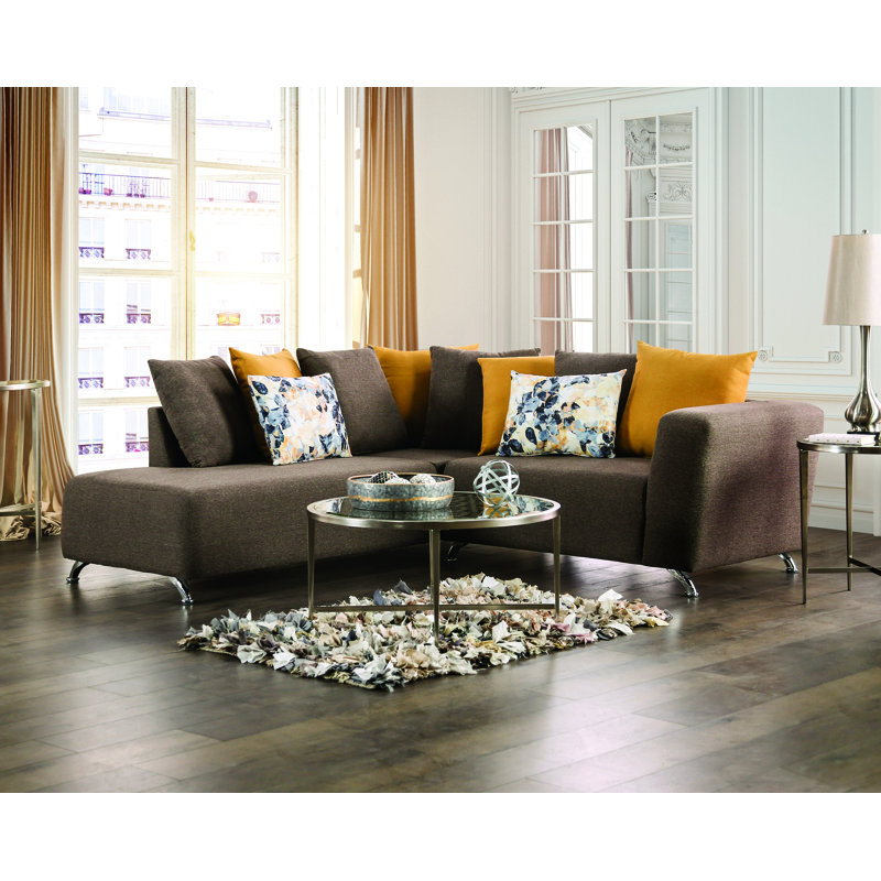 Canapé et méridienne modulaires faisant face à la gauche de 89,7 po Ausbon, Orienté à droite, Polyester brun