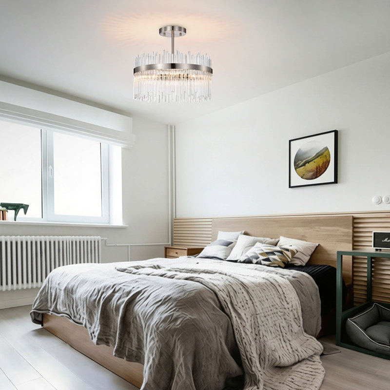 Plafonnier encastré 4 lumières avec barres de verre transparent Casandra - nickel satiné