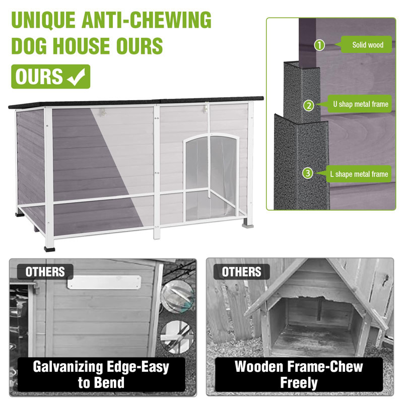 Extra Large Heated Dog House Outdoor Insulated For Winter, Weatherproof Dog Kennel With Anti-chewing Iron Frame, Insulated Dog Shelter For Large Breed (59.1'' Large)