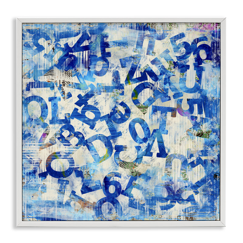 Arrangement de giclée encadrée de lettres bleues par Laura Gibson, Giclée encadrée blanc bord de mer, H 12 po x l 12 po
