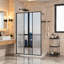 Porte de douche à trois panneaux de 117 cm (46 po) en alliage d'aluminium noir mat et verre trempé, avec miroir central et motif cannelé