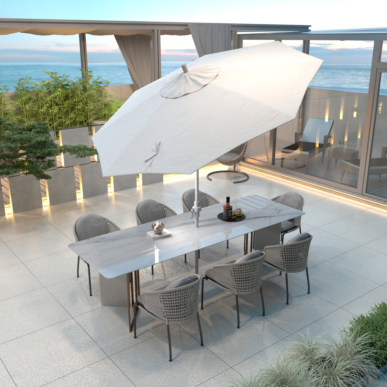 Calline 9' Umbrella, White - Olefin