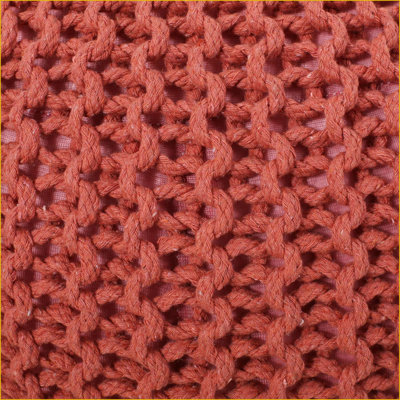 Ottoman Round Pouf, Knitted Cotton Coral Red for Living Room | Coral | Cotton