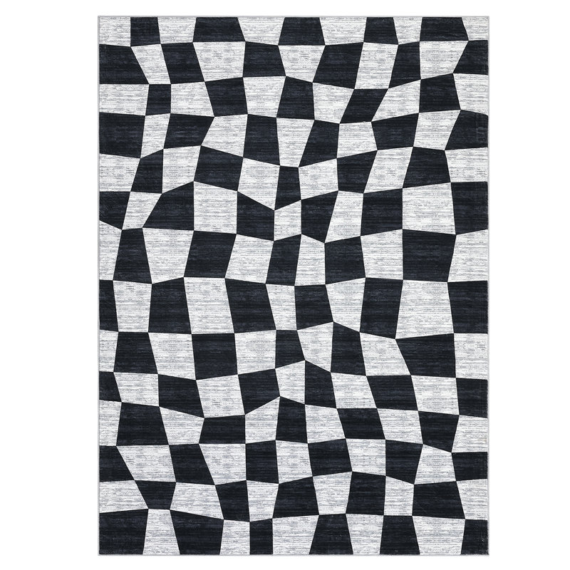 Abstract Checkered Machine Washable Rug for Living Room Geometric Non-Slip Rug for Bedroom Dining Room Office Nursery Playroom Teen Dorm