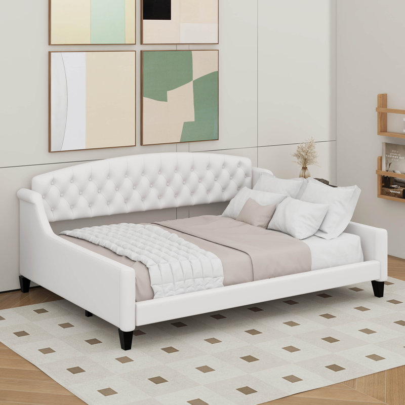 Lit de jour double capitonné de luxe moderne, Beige