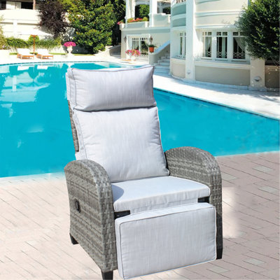 Outdoor Recliner Chair With Adjustable Backrest And Armrests,All Weather Conversation Chairs , For Courtyard Swimming Pool Balcony by Latitude Run