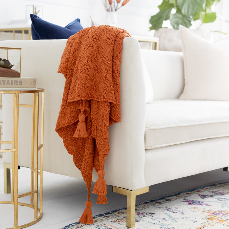 India Knitted Throw Blanket, Orange