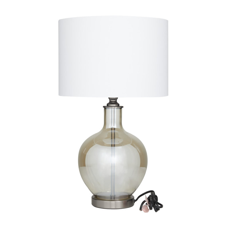 Lampe de table en verre champagne avec abat-jour tambour