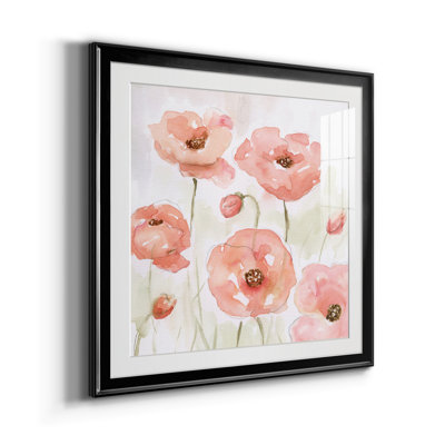 Spring Poppies I - Matted and Framed Under Acrylic Glass, Set of 2, Large Living Room Wall Art