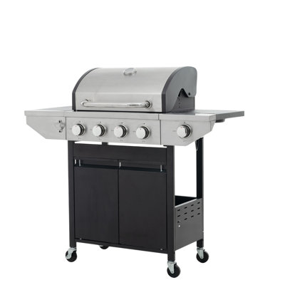 Propane Grill 4-Burner Barbecue Stainless Steel Gas Grill Side Burner 46,500 Btu Outdoor Cooking Patio Garden Black