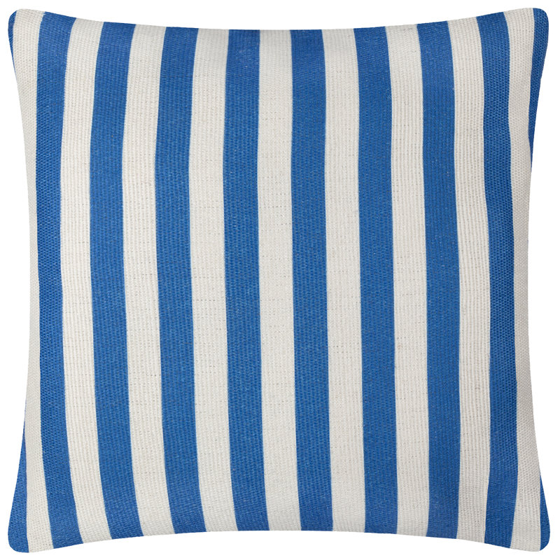 Deck Stripe Indoor / Outdoor Striped Square Cushion, Polyester, White/Blue