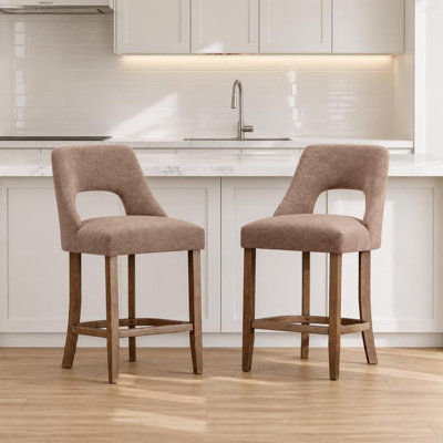 Set of 2 Upholstered Counter Height Bar Stools, Modern Counter Height Seating with Sturdy Solid Wood Legs, Ergonomic Padded Bar Stools for Kitchen Island, Dining Room, Home Bar, Breakfast Nook, Mid-Century Inspired Design