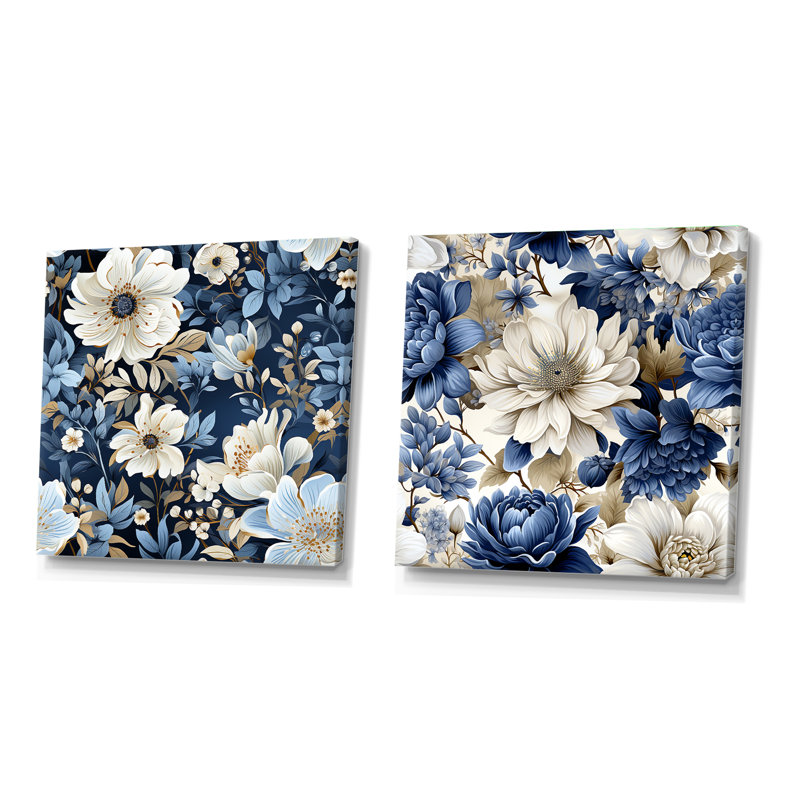 Polston - Ensemble de 2 collages floraux carrés, H 16 po x l 33 po, Toile tendue