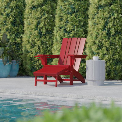 Avir Commercial All-Weather Adirondack Chair with Pullout Ottoman & Cupholder