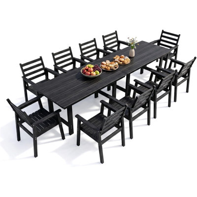Ensemble de salle à manger 12 pièces en PEHD pour 10 personnes, ensemble de mobilier de patio avec trou pour parasol de 2 po, table d'extérieur résistante aux intempéries et chaises pour le jardin, la piscine, la cour arrière, la terrasse