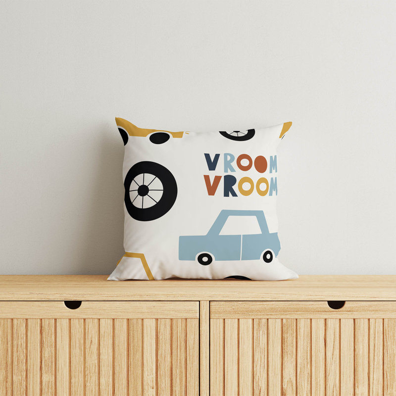 Coussin Vroom, H 20 po x l 20 po, Ivoire / or / orange