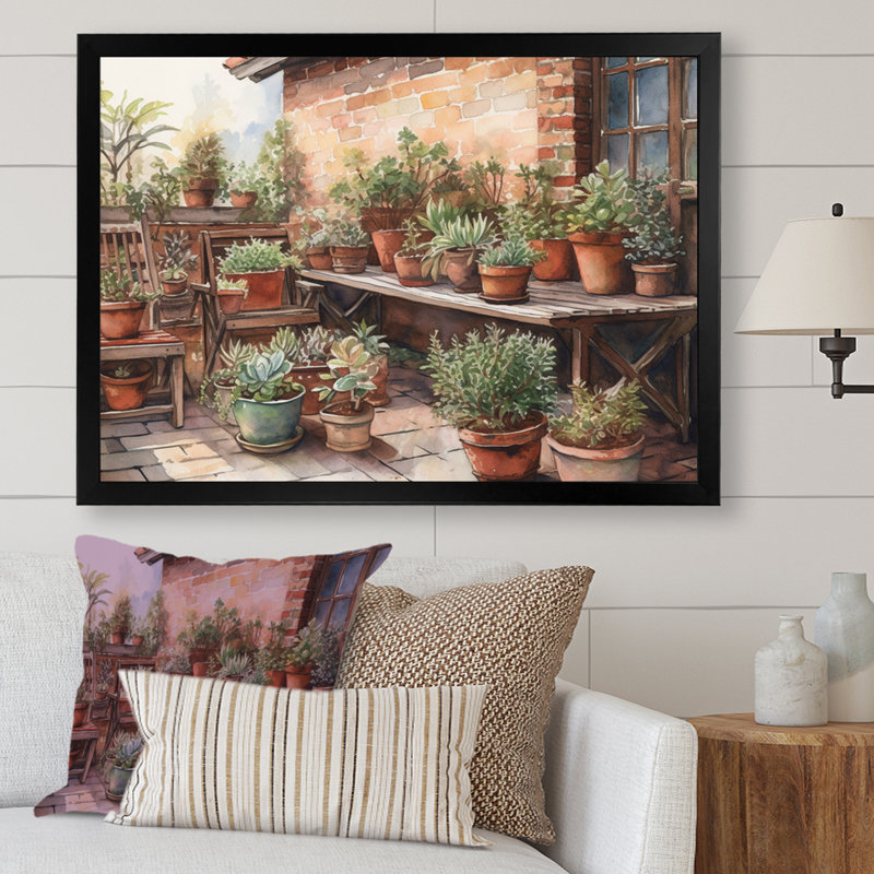 Rumjana Cottage Balcon Garden V sur toile, Cadre photo noir, H 16 po x l 32 po x P 1 po