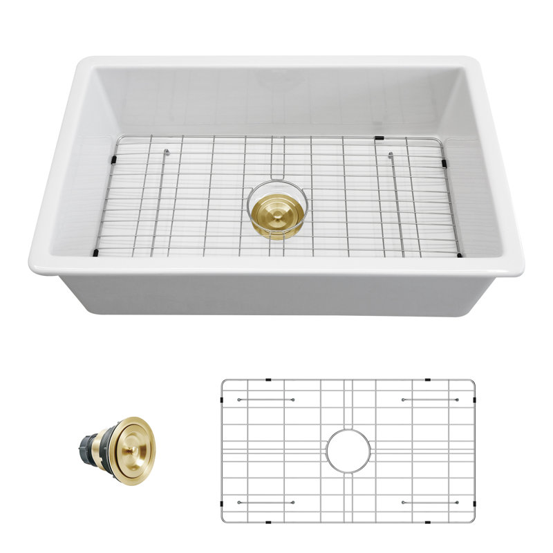 30"L x 18"W Undermount Ceramic Kitchen Sink Rectangular Single Bowl Kitchen Sink