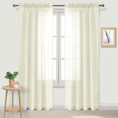 2 Panels White Sheer Curtains, Elegant Rod Pocket Solid Color Window Treatments, Home Decor Voile Sheer Drapes with Light Through for Bedroom/Living Room