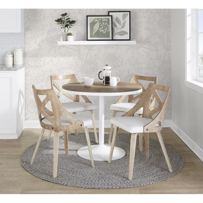 4 - Person Pedestal Dining Set, Brown, White, Whitewashed/Cream