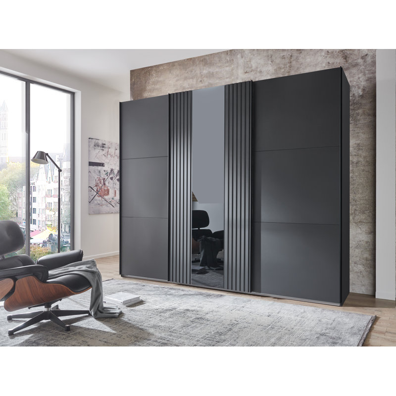 Sahalie 3 Door Manufactured Wood Wardrobe, Graphite, 216cm H x 250cm W x 65cm D.