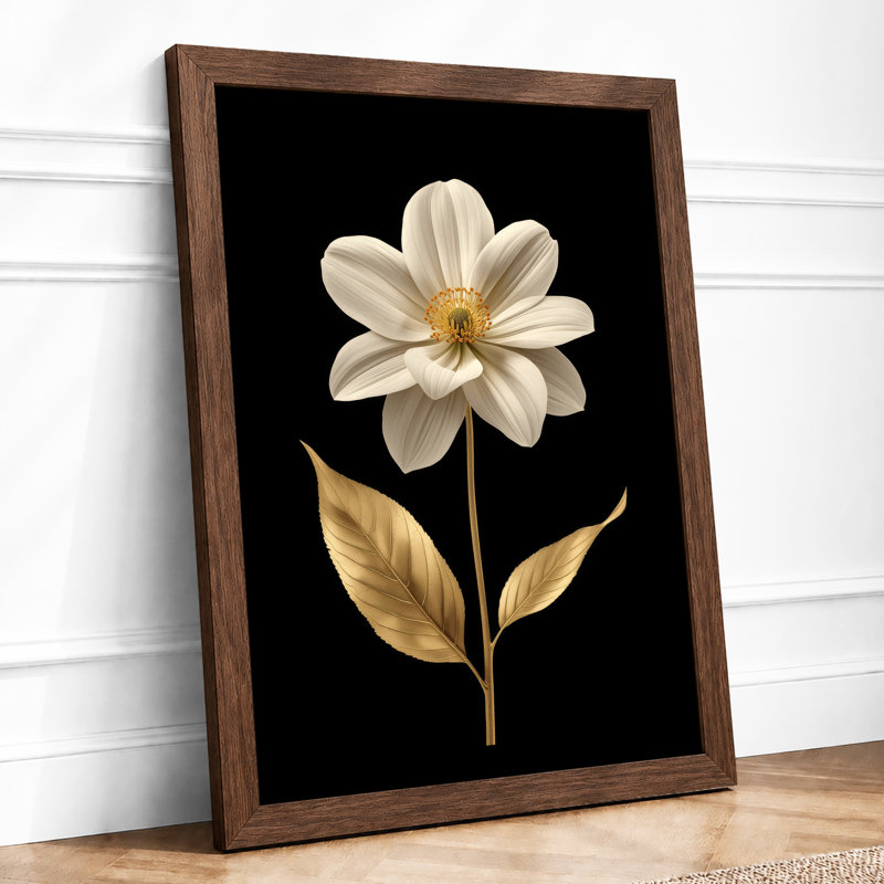 Golden Bloom Study Botanical - Framed Print, Walnut, A3 - 42.0 x 29.7 cm