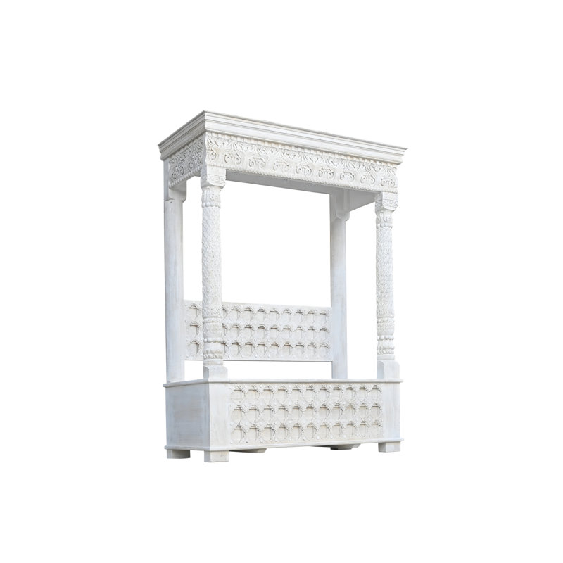 Berlene Carved Solid Wood Hall Tree Bench, White