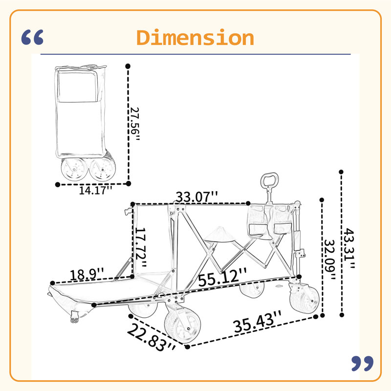 Chariot pliable de construction solide avec hayon allongé, chariot de wagon à rallonge extra long, chariot de chariot de plage robuste 480LBS