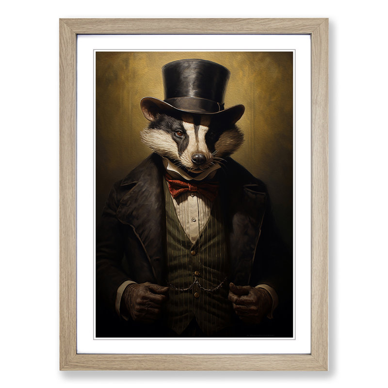 Badger Conceptual No.2 - Single Picture Frame Print on Wood, Oak Framed, 34cm H x 25cm W x 2cm D
