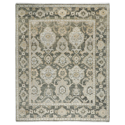 Tapis transitionnel Oushak gris en laine noué à la main 9 x 11 pi 10 po