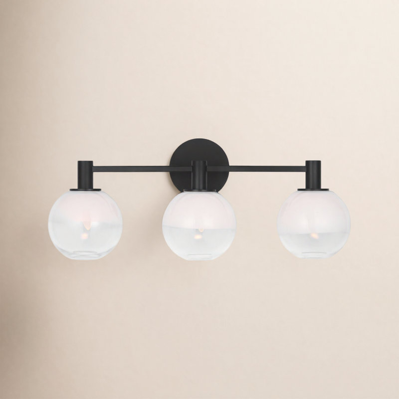 Sean Lavin Torian Bathroom Bedroom Wall Fixture With Milk Clear Glass Mix Shade, Aged Iron, 9.625" H x 24" W x 7" D, 3 Lights