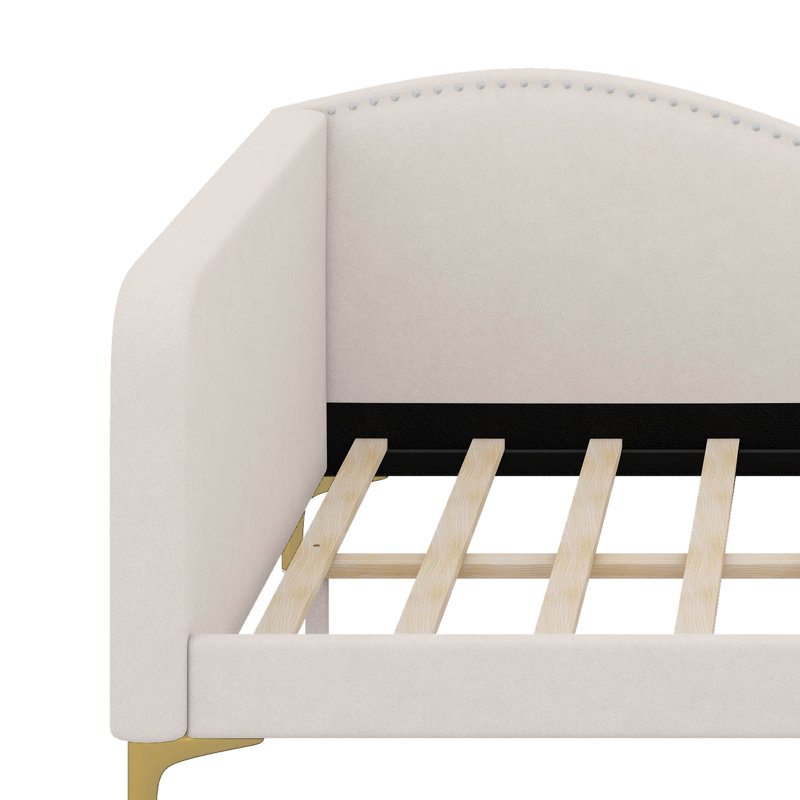 Upholstered Daybed With Headboard And Armrest, Beige, Full