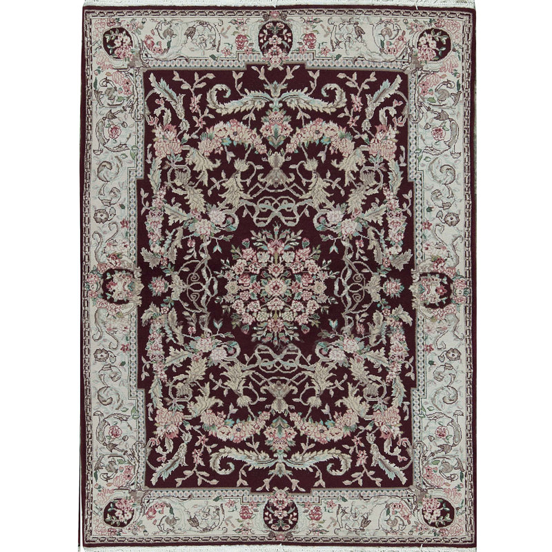 Hand-Knotted High-Quality Wine and Cream Area Rug