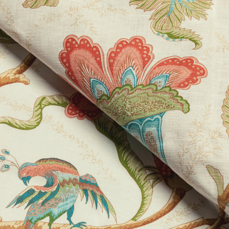 Louverne Print Fabric, Ivory/Brown/Green/Blue
