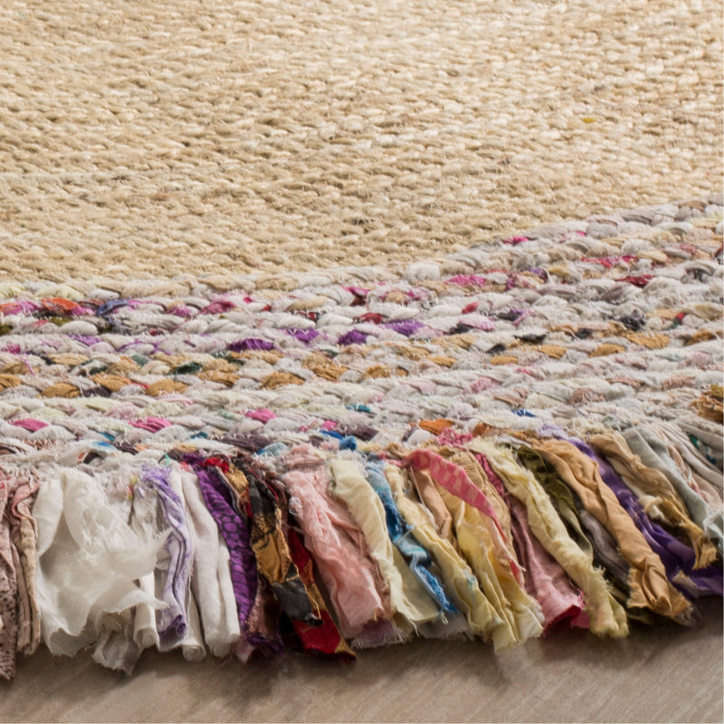 Abhay Hand Woven Jute/Cotton Rug in Light Beige/Ivory, Round 4'
