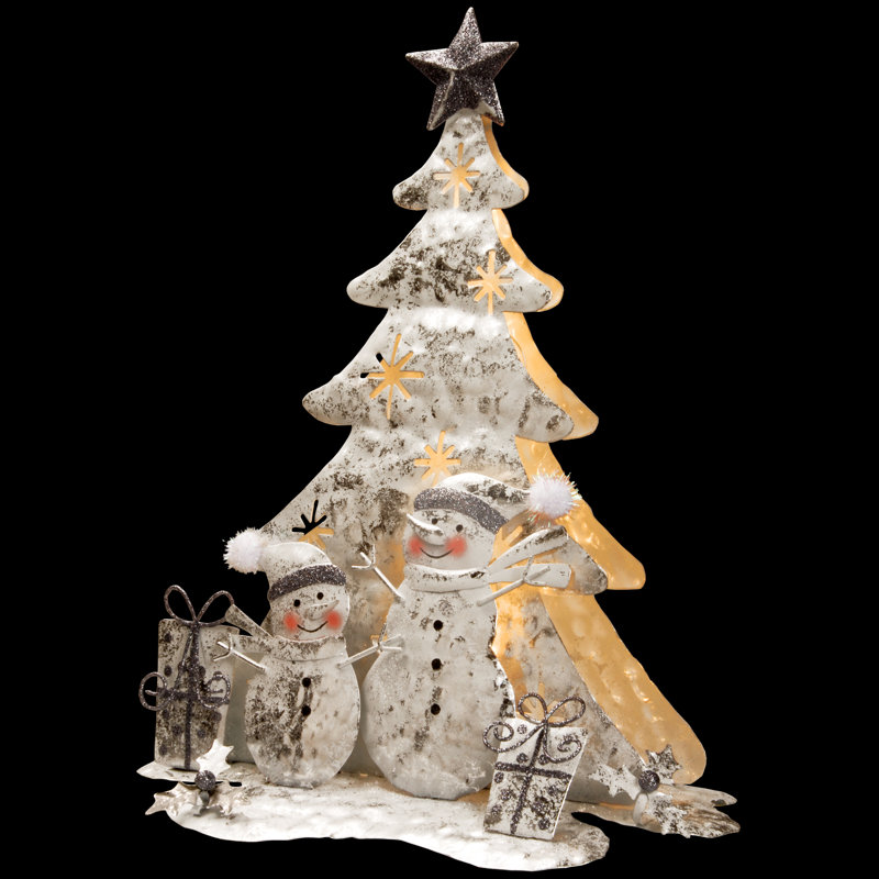 16" Lighted Tree Snowman Scene