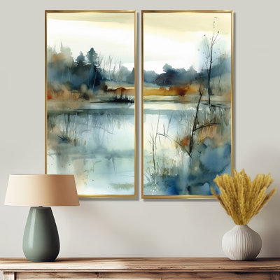 Summer Lake Landscape Illustration II - Lake House, reproduction d'art sur toile