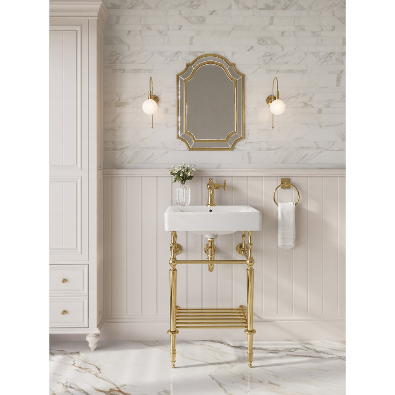 Kingston Brass Fuller Single-Handle 1-Hole Deck Mount Bathroom Faucet with Push Pop-Up, Wheel, Polished Brass