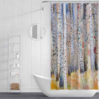 Water Paint Birch Trees Shower Curtain