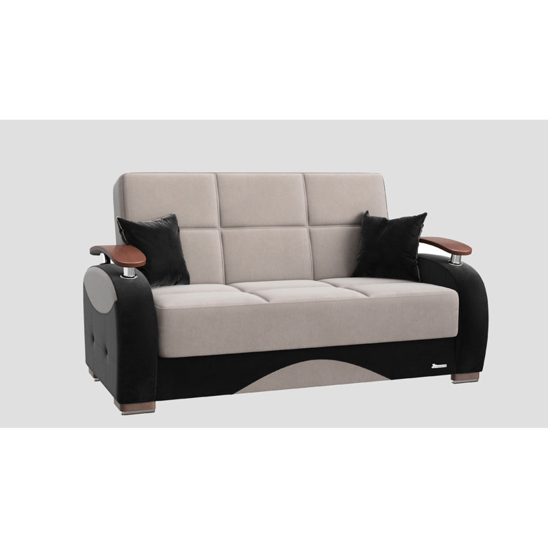 Microfibre grise rembourrée avec rangement, canapé-lit, convenant au dortoir, facile à assembler, capacité de poids de 600 lb, coussins de siège épais, mécanisme antirouille, compartiments de rangement, conversion au lit, Good Living