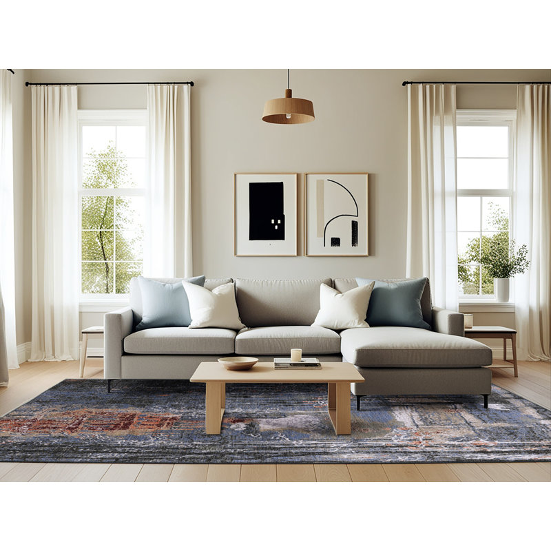 Tapis bleu / rouge / noir Bradenville, Rectangle 6 pi x 9 pi